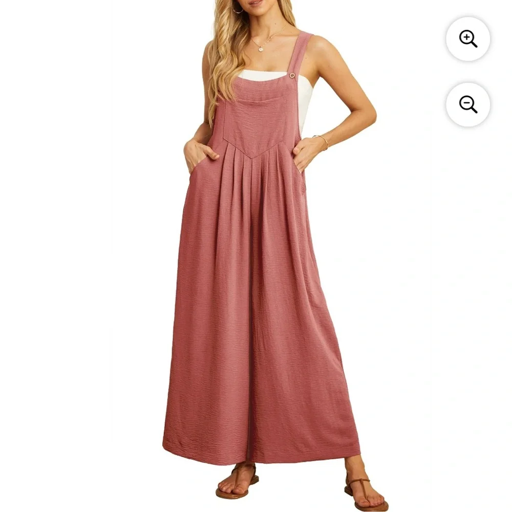Cueply Women's Overalls Jumpsuits Adjustable Straps Wide Leg 05 Rust Red L NWT